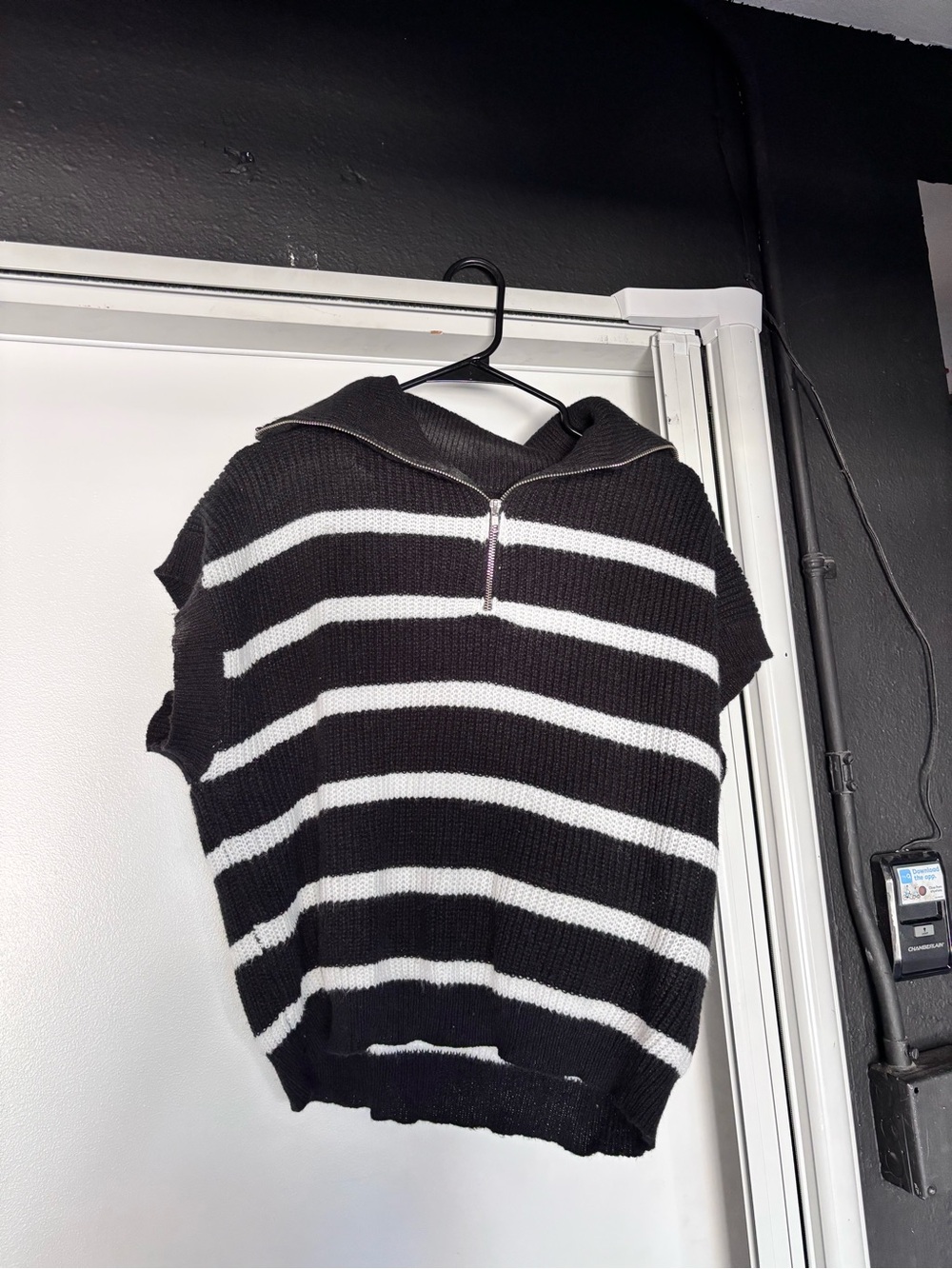 SHEIN Black and White Striped V-Neck Sweater
